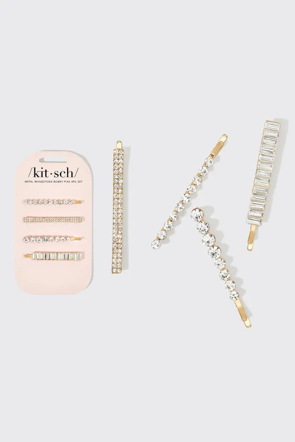 KITSCH - Metal Rhinestone Assorted Bobby Pins 4pc Set - Gold sold by Maude