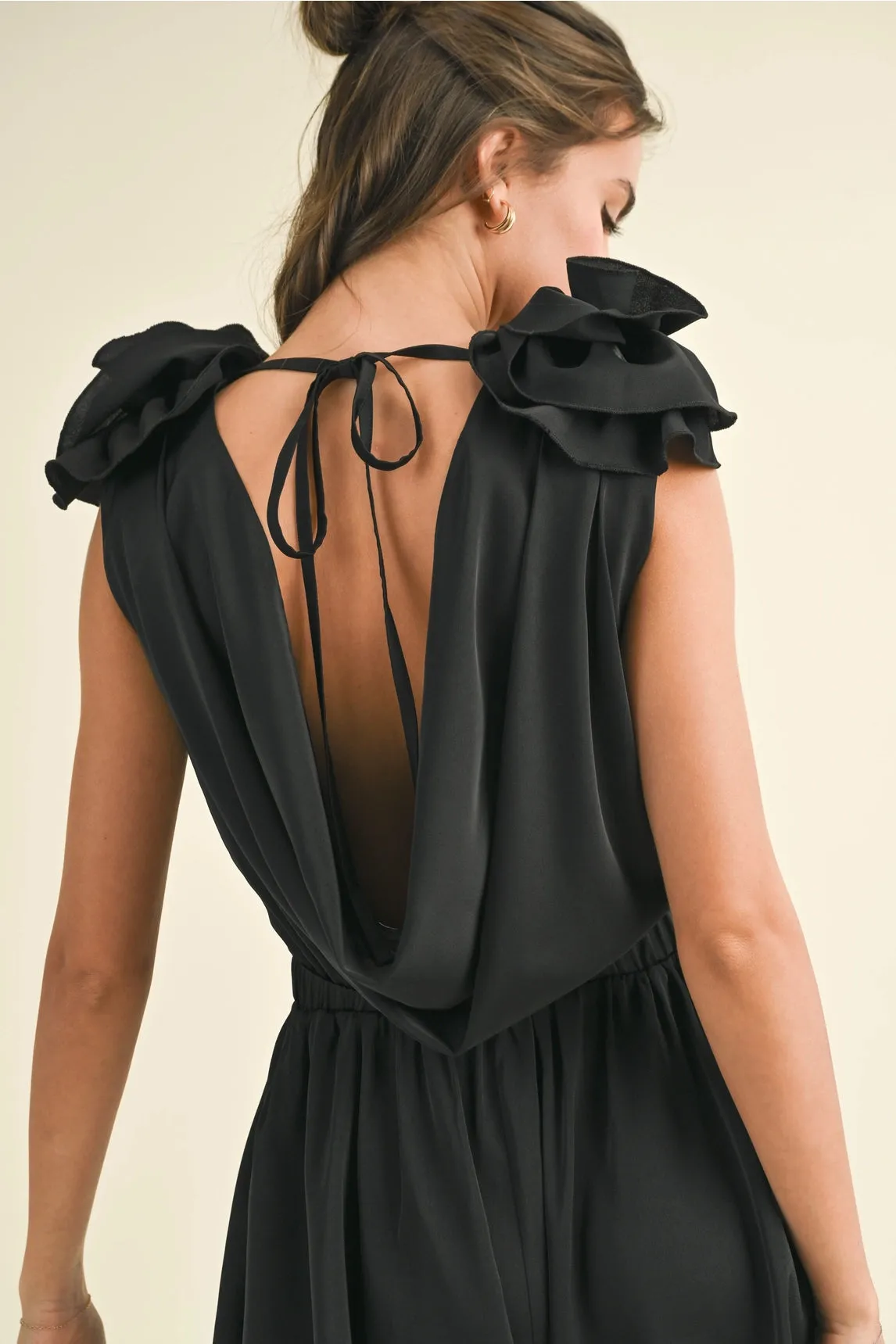 Rosette Cowl Neck Romper - Black sold by Maude product image thumbnail 4