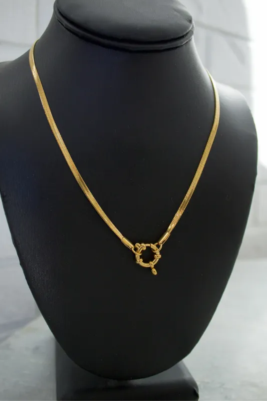 18K Thin Herringbone Charm Clasp Necklace sold by Maude