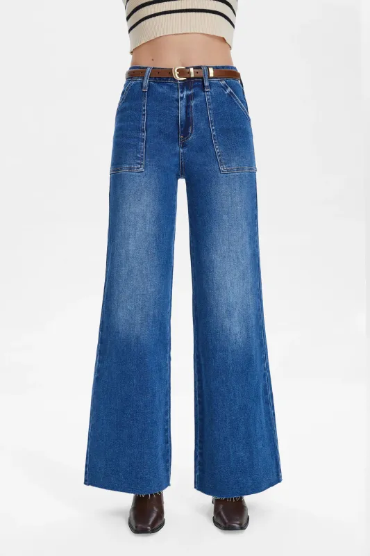 Utility Patch Pocket Wide Leg Jeans - Dark Indigo sold by Maude