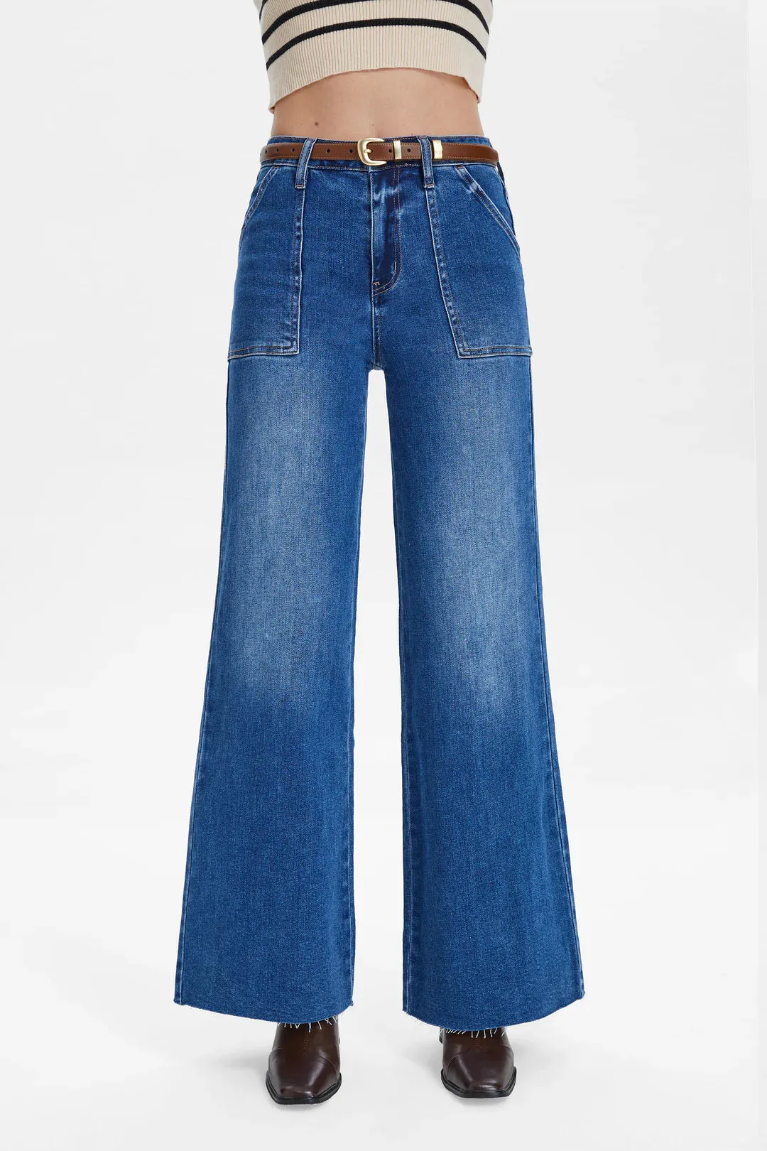 Utility Patch Pocket Wide Leg Jeans - Dark Indigo sold by Maude