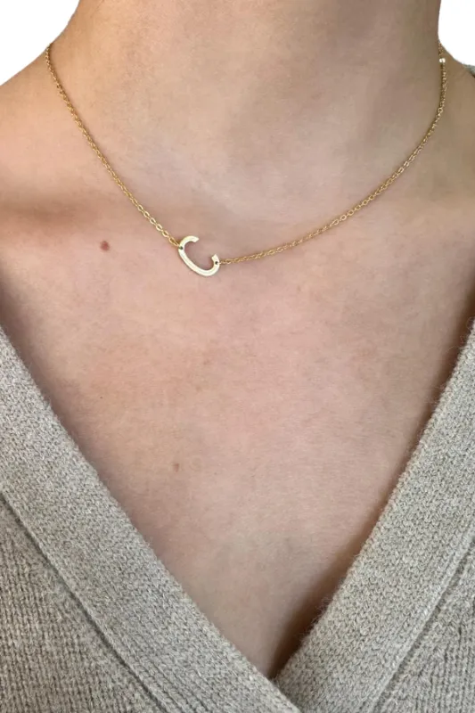 18K Sideways Skinny Initial Necklace sold by Maude