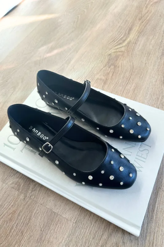 Rhinestone Mary Jane Flats - Black sold by Maude