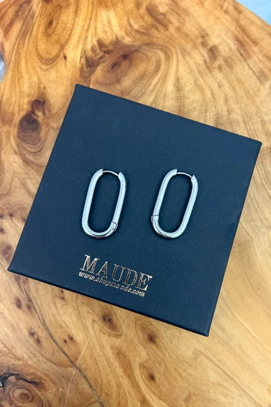 18K Plain Elongated Hoop Earrings sold by Maude