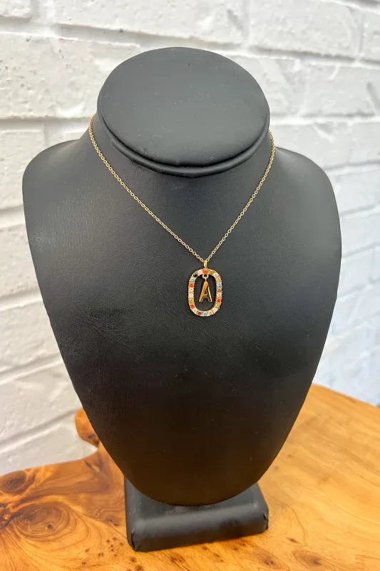 18K Rainbow Diamond Initial Necklace sold by Maude
