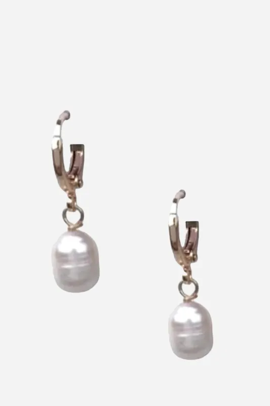 Farrah B Pearl Huggie Earrings sold by Maude