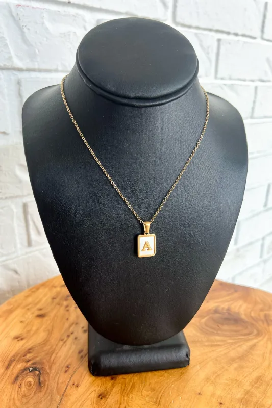 18K White Initial Pendant Necklace sold by Maude