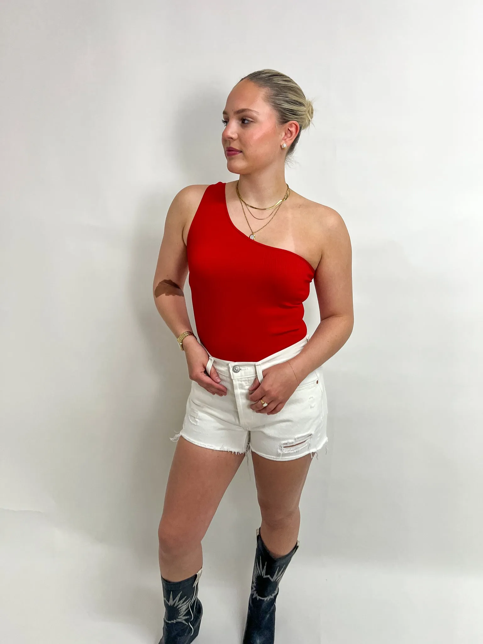 Ribbed One Shoulder Bodysuit sold by Maude product image thumbnail 2