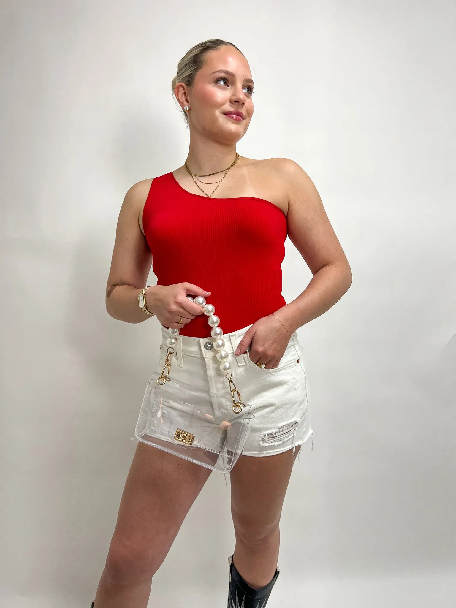 Ribbed One Shoulder Bodysuit sold by Maude product image thumbnail 4