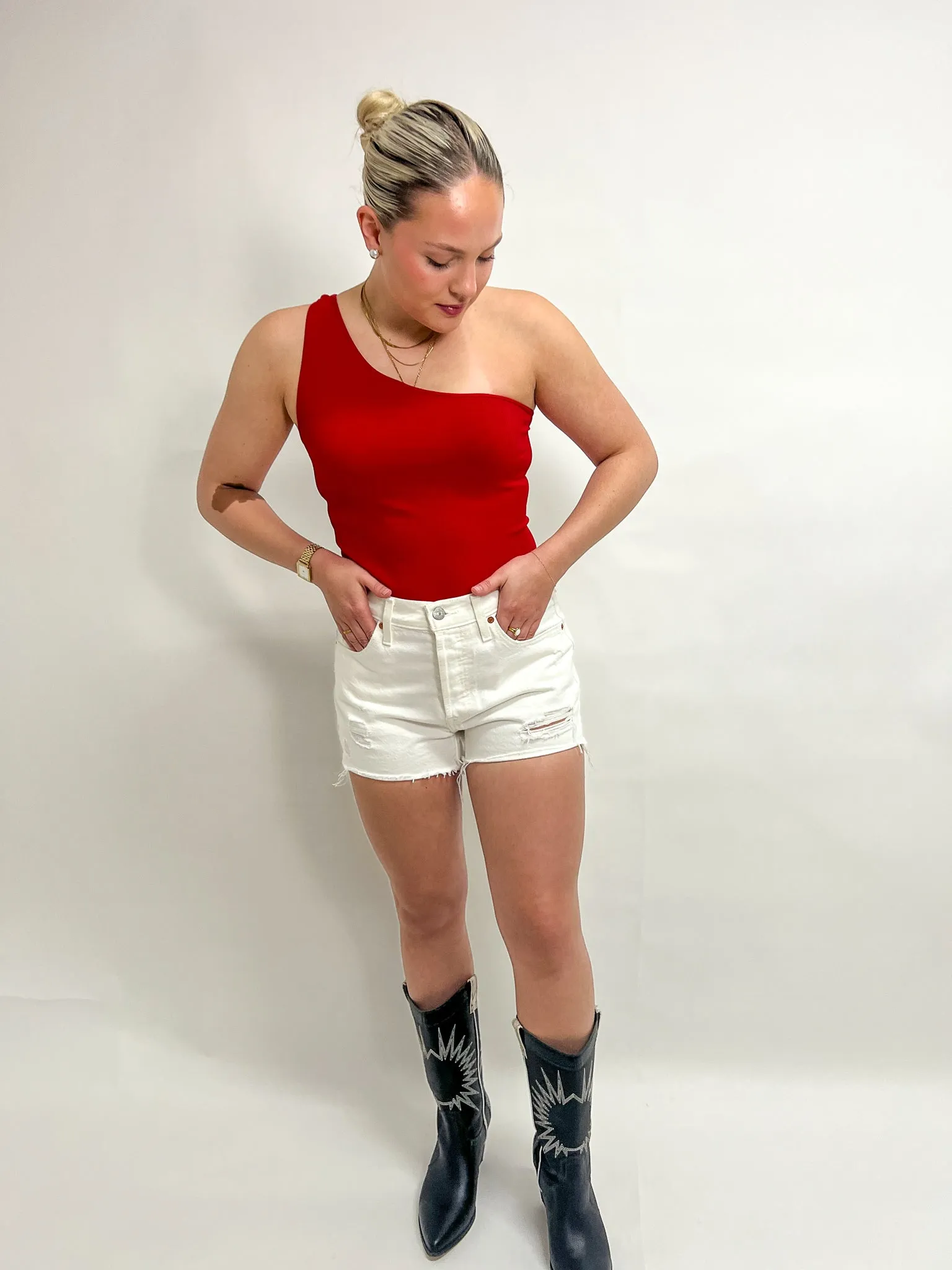 Ribbed One Shoulder Bodysuit sold by Maude product image thumbnail 5