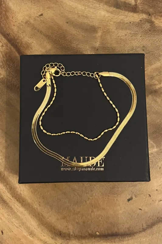 18K Double Stranded Beaded Gold Bracelet sold by Maude