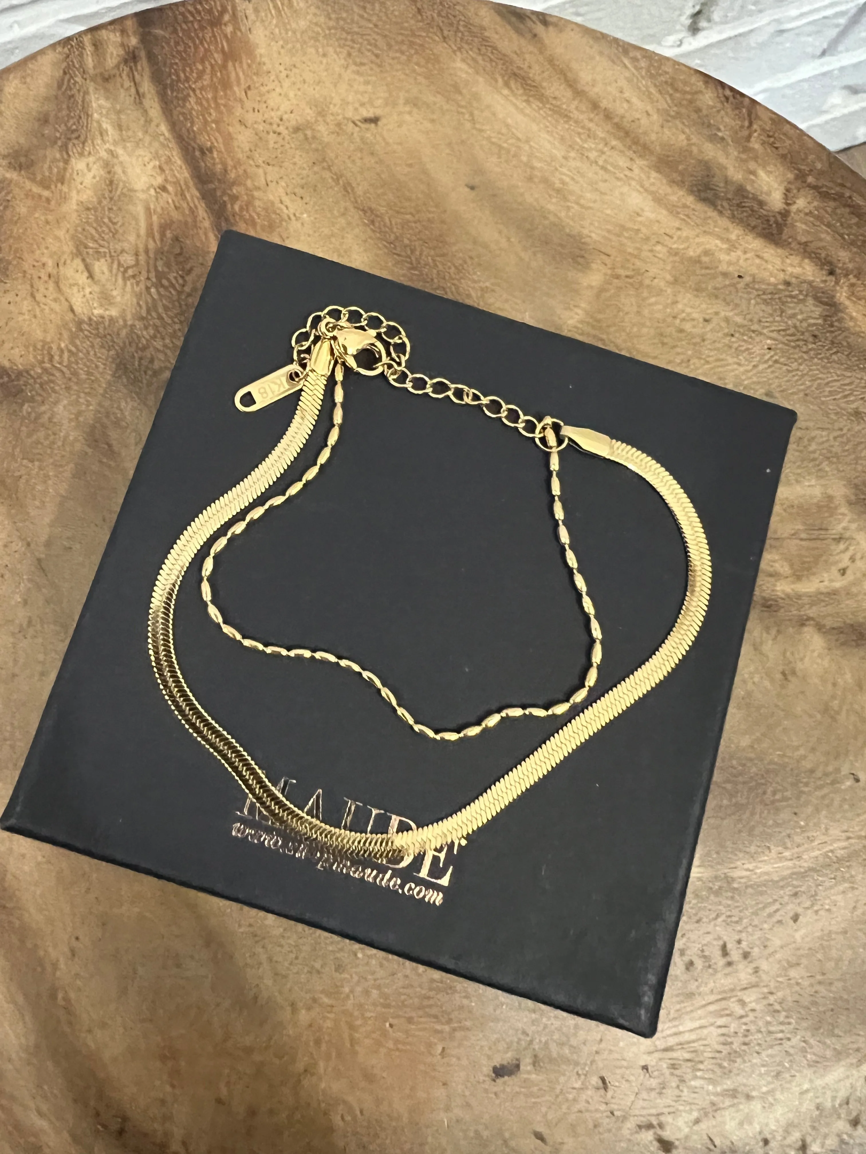 18K Double Stranded Beaded Gold Bracelet sold by Maude product image thumbnail 2