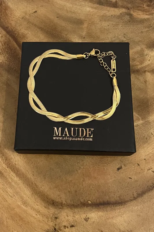 18K Braided Herringbone Bracelet sold by Maude