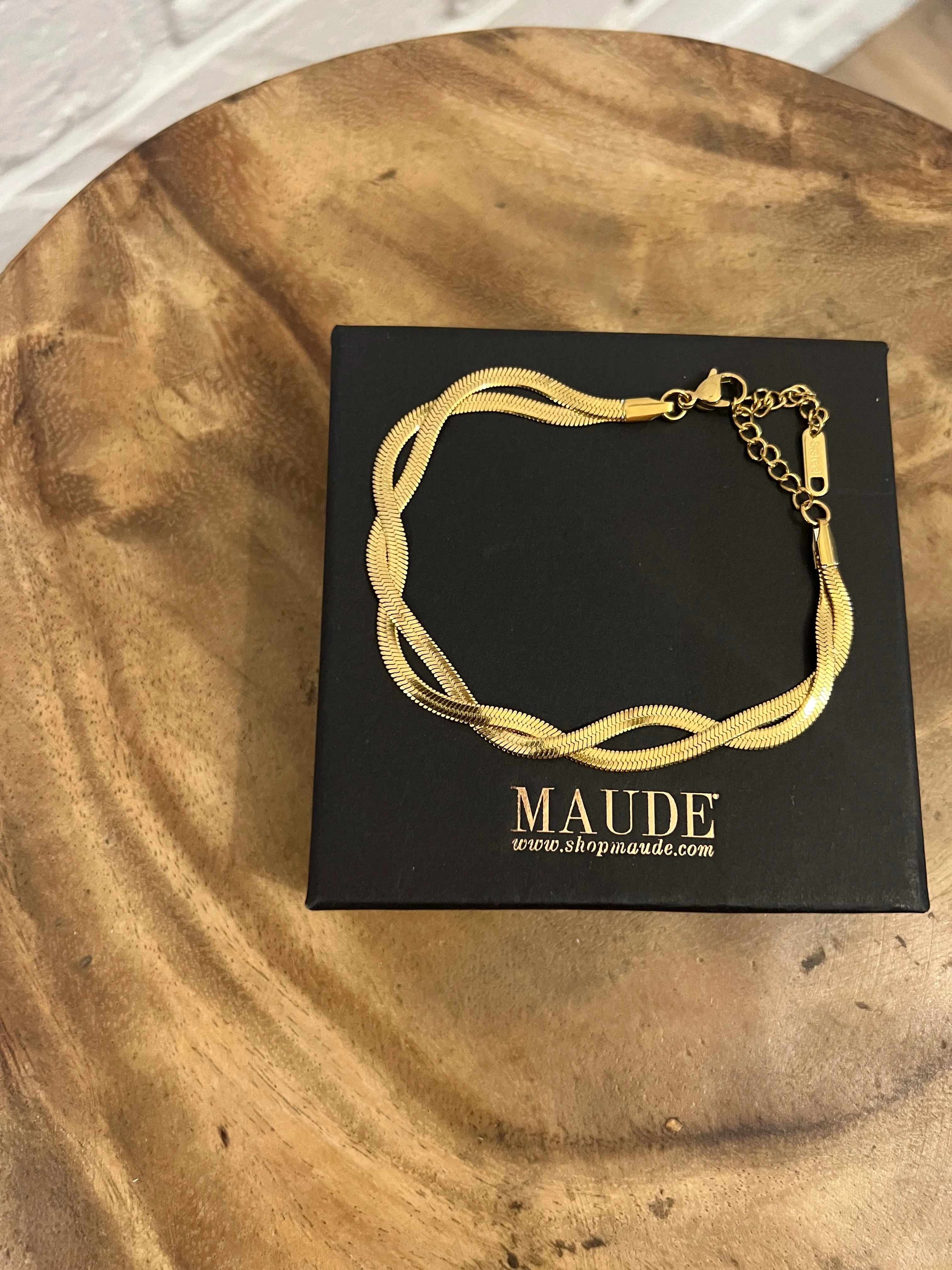 18K Braided Herringbone Bracelet sold by Maude product image thumbnail 2