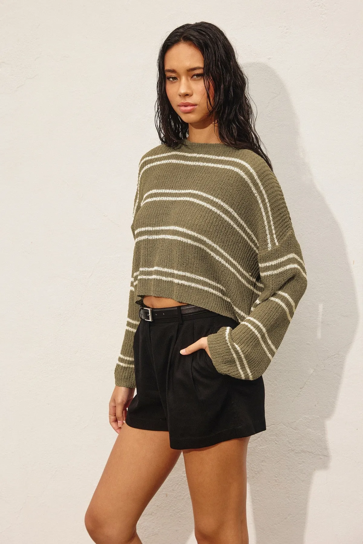 Double Stripe Knit Sweater - Olive sold by Maude product image thumbnail 2