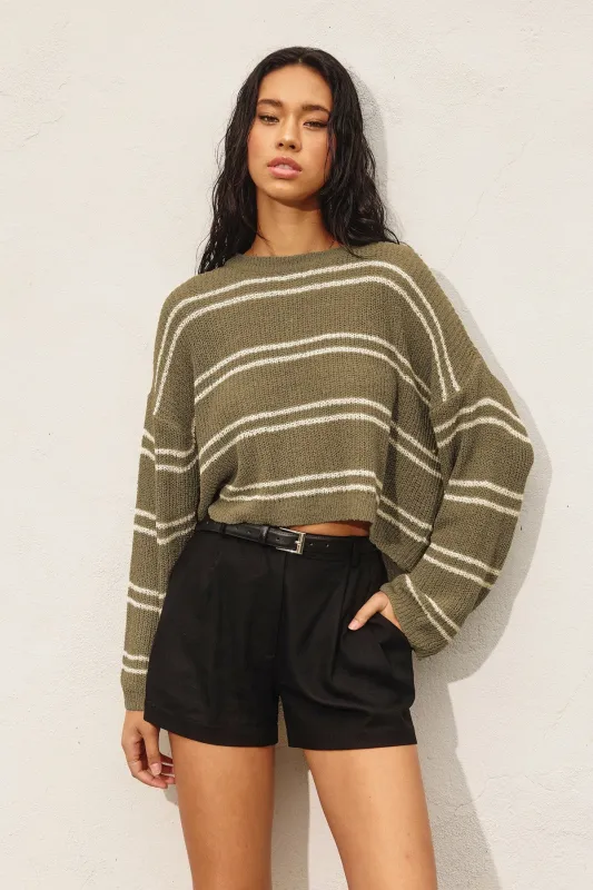 Double Stripe Knit Sweater - Olive sold by Maude