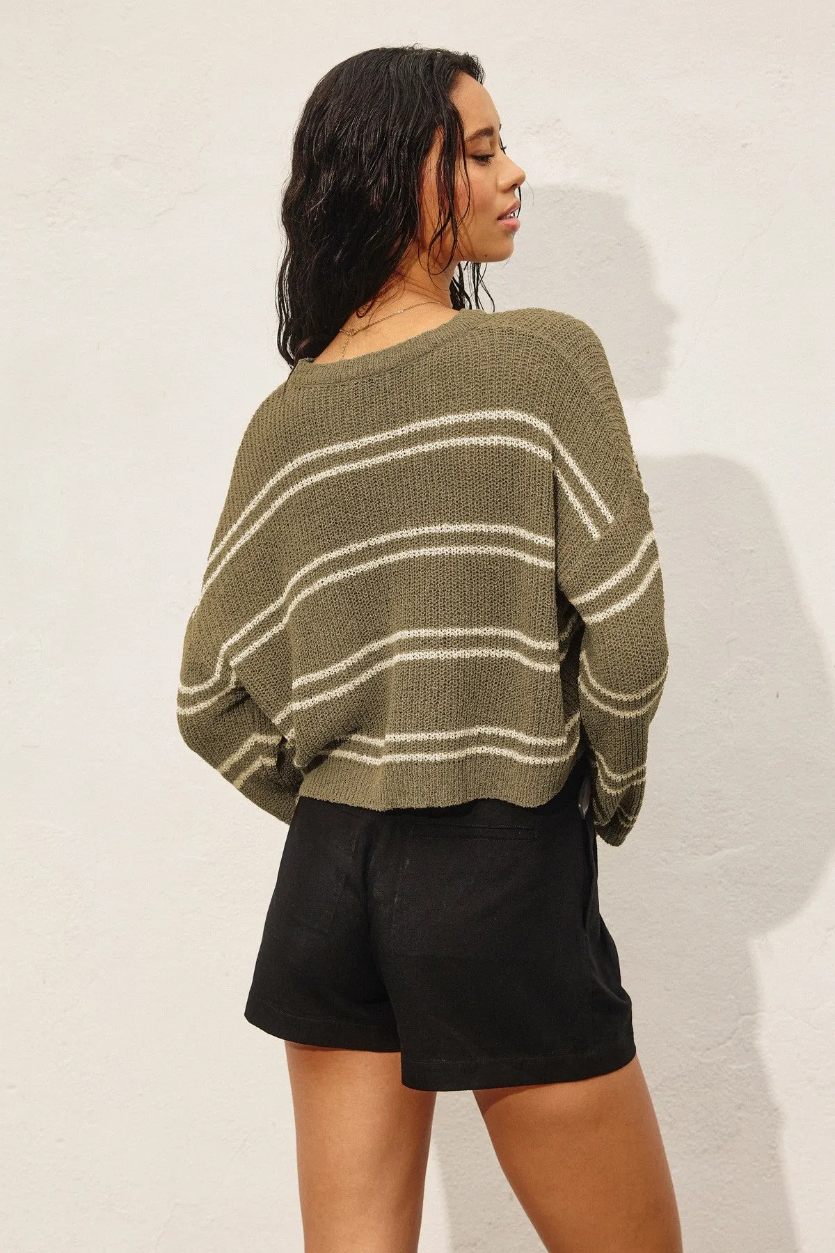 Double Stripe Knit Sweater - Olive sold by Maude product image thumbnail 3
