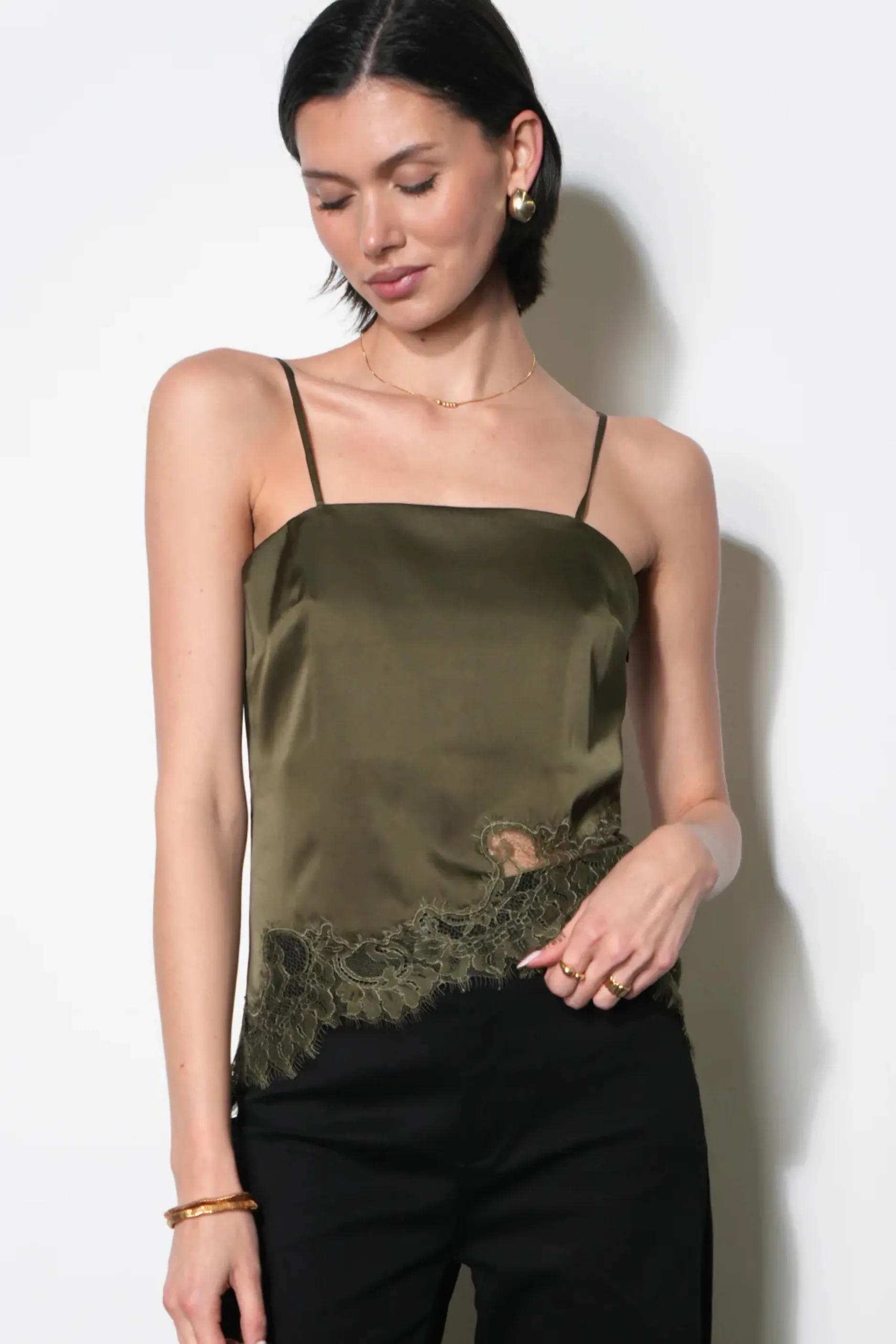 Stella Lace Hem Cami - Olive sold by Maude