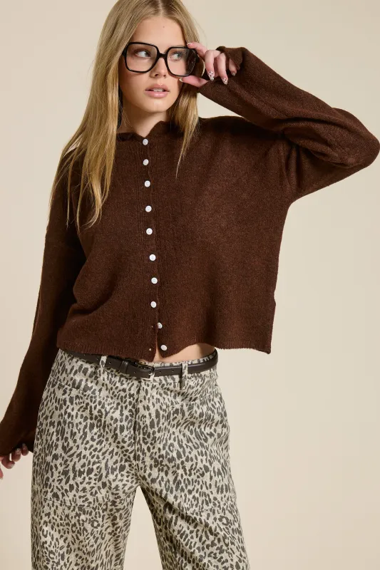 Elise Button Down Cardigan - Chocolate sold by Maude