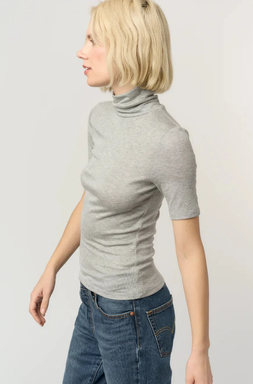 Jesllyn Turtleneck Rib Tee - Heather Grey sold by Maude