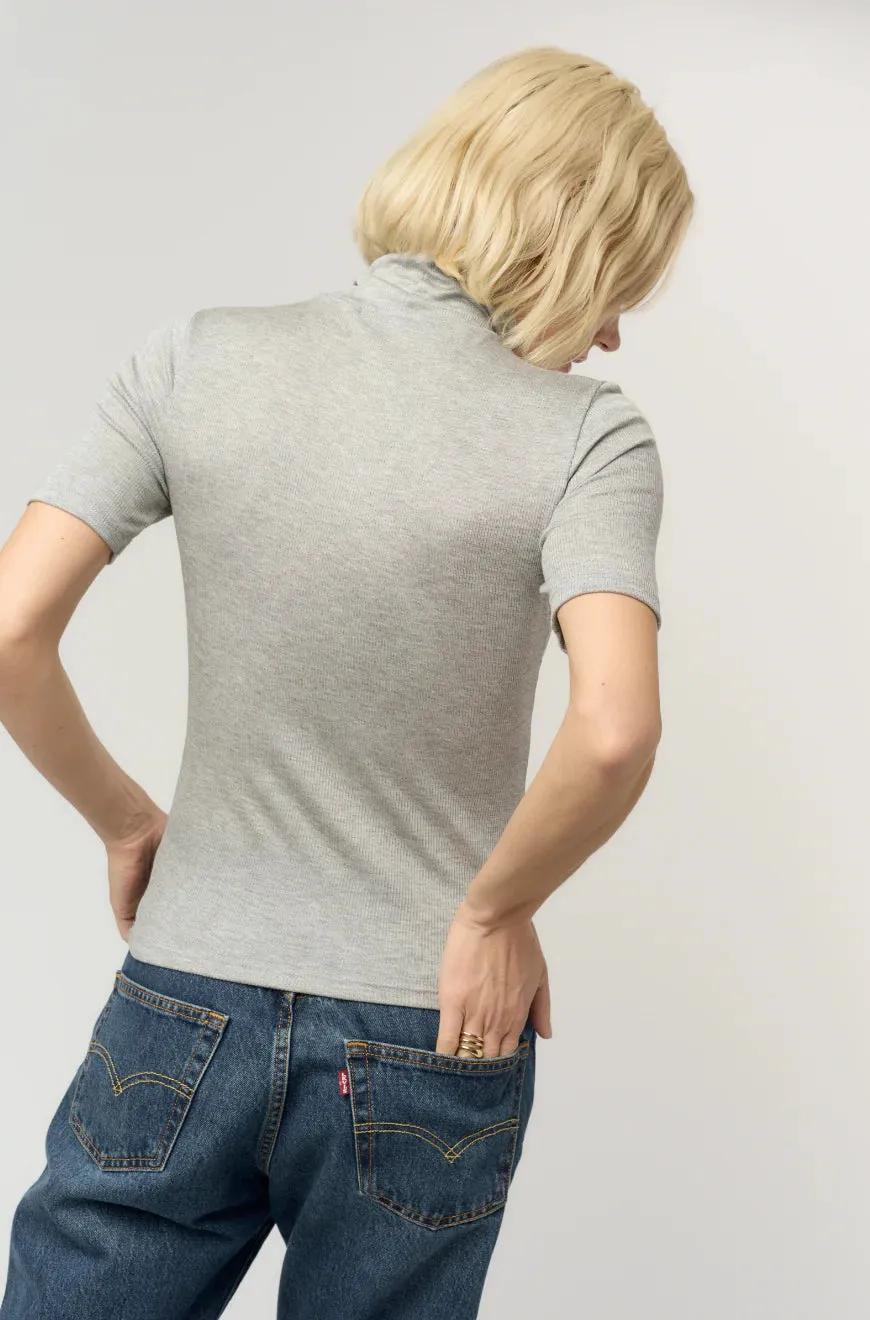 Jesllyn Turtleneck Rib Tee - Heather Grey sold by Maude product image thumbnail 2