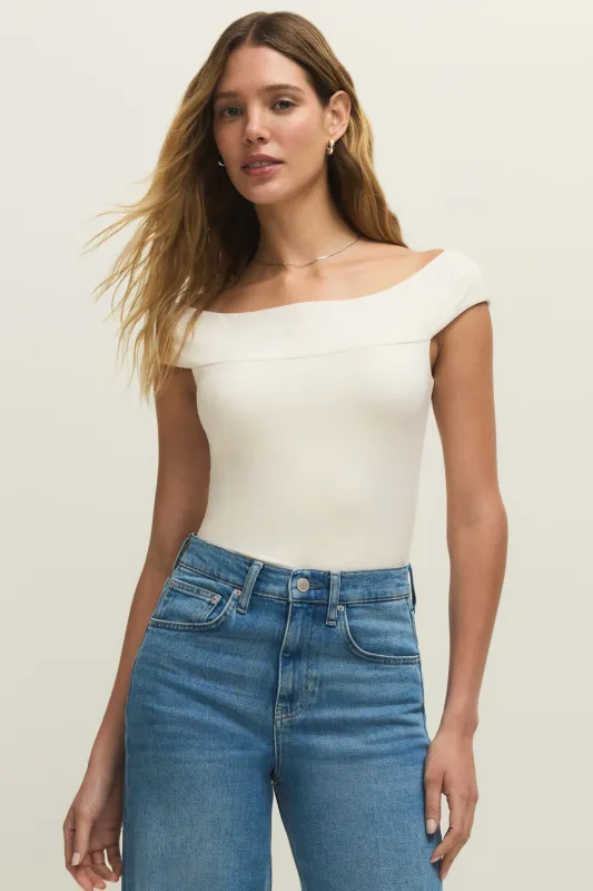 Z Supply Second Skin Off Shoulder Top - Cloud sold by Maude