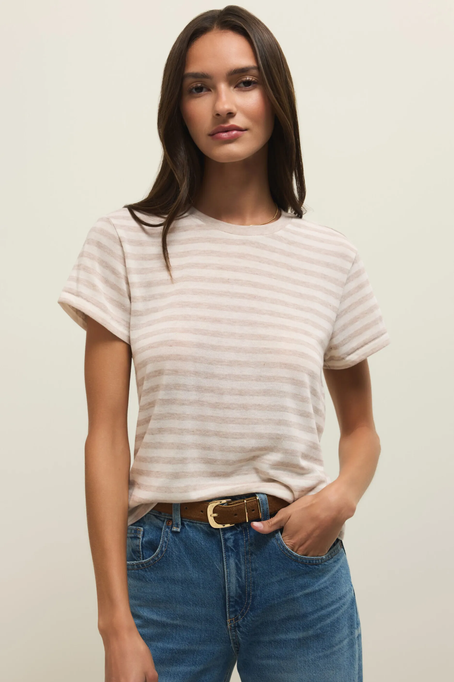 Z Supply Tourist Striped Tee - Natural Heather sold by Maude