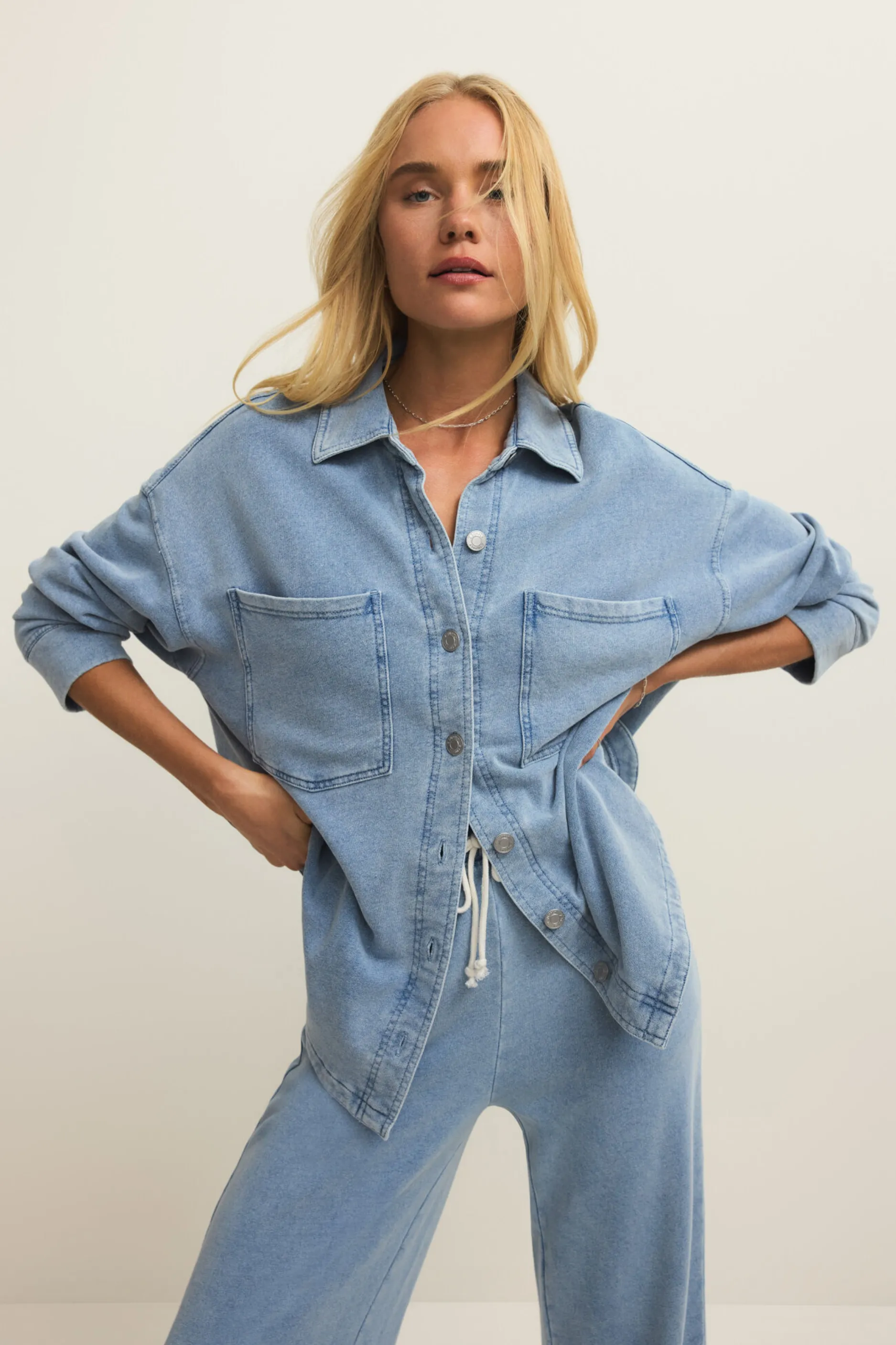 Z Supply All Day Knit Denim Jacket - Ocean Air Indigo sold by Maude