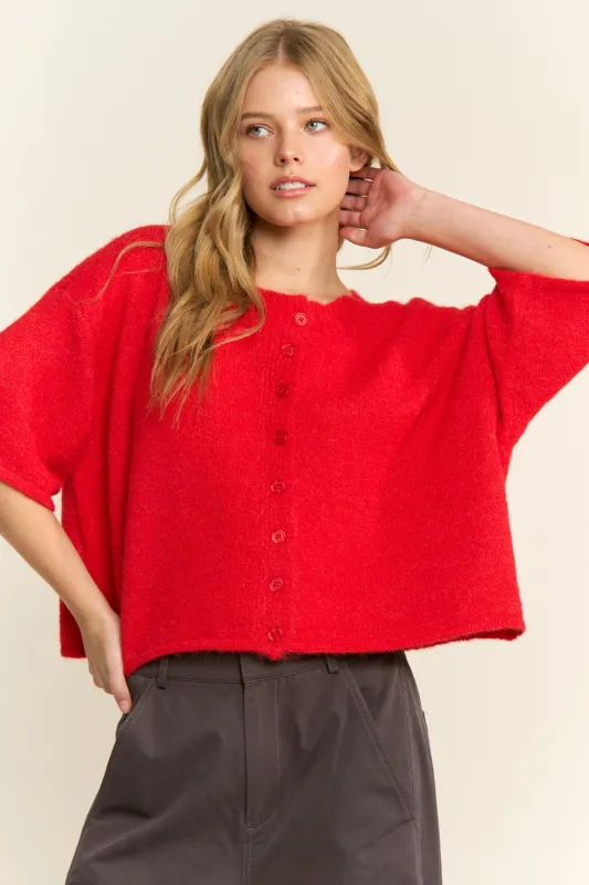 Olivia Button Down Cardigan - Red sold by Maude