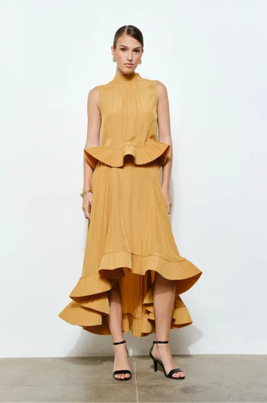 Ruffled High-Low Midi Skirt - Mustard sold by Maude