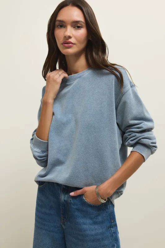 Z Supply Boyfriend Denim Sweatshirt - Ocean Air Indigo sold by Maude