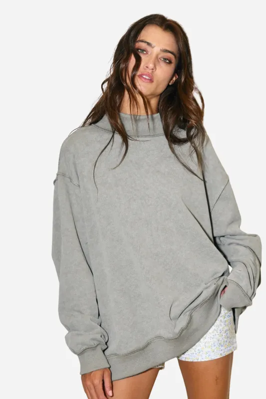 Vintage Wash Mock Neck Sweatshirt - Grey made by Maude