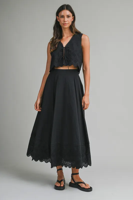 Eyelet Crop Top And Skirt Set - Black sold by Maude