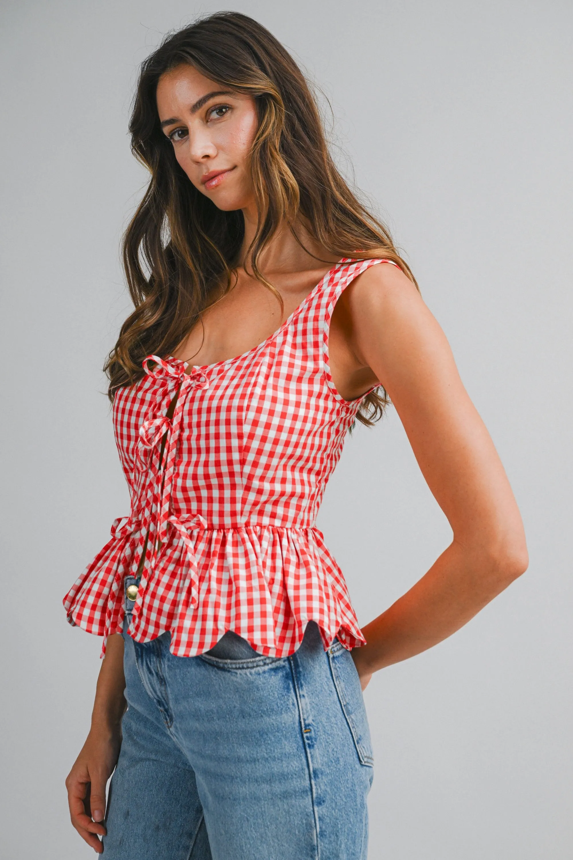 Gingham Front Tie Tank Top sold by Maude product image thumbnail 3