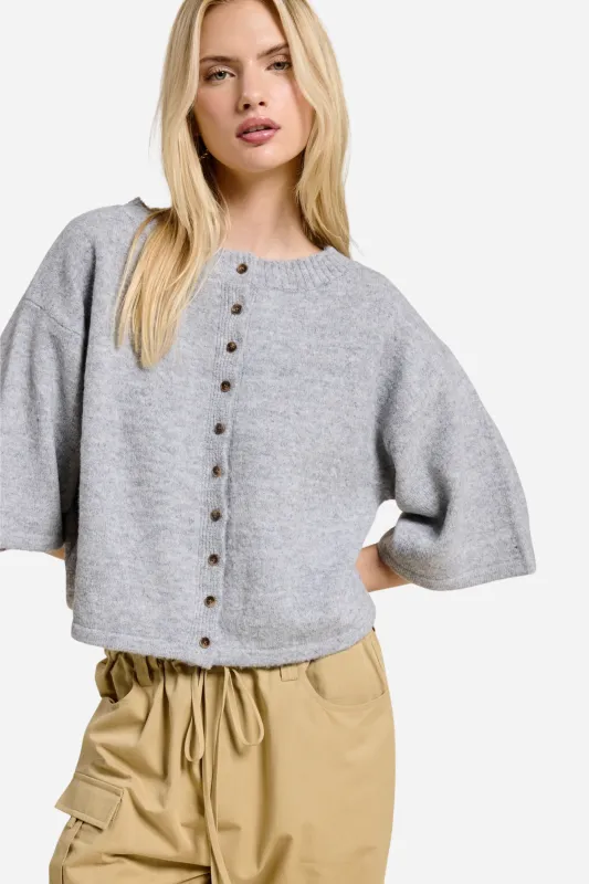 Short Sleeve Knit Cardigan - Grey sold by Maude