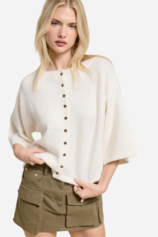 Short Sleeve Knit Cardigan - Ivory made by Mimosa