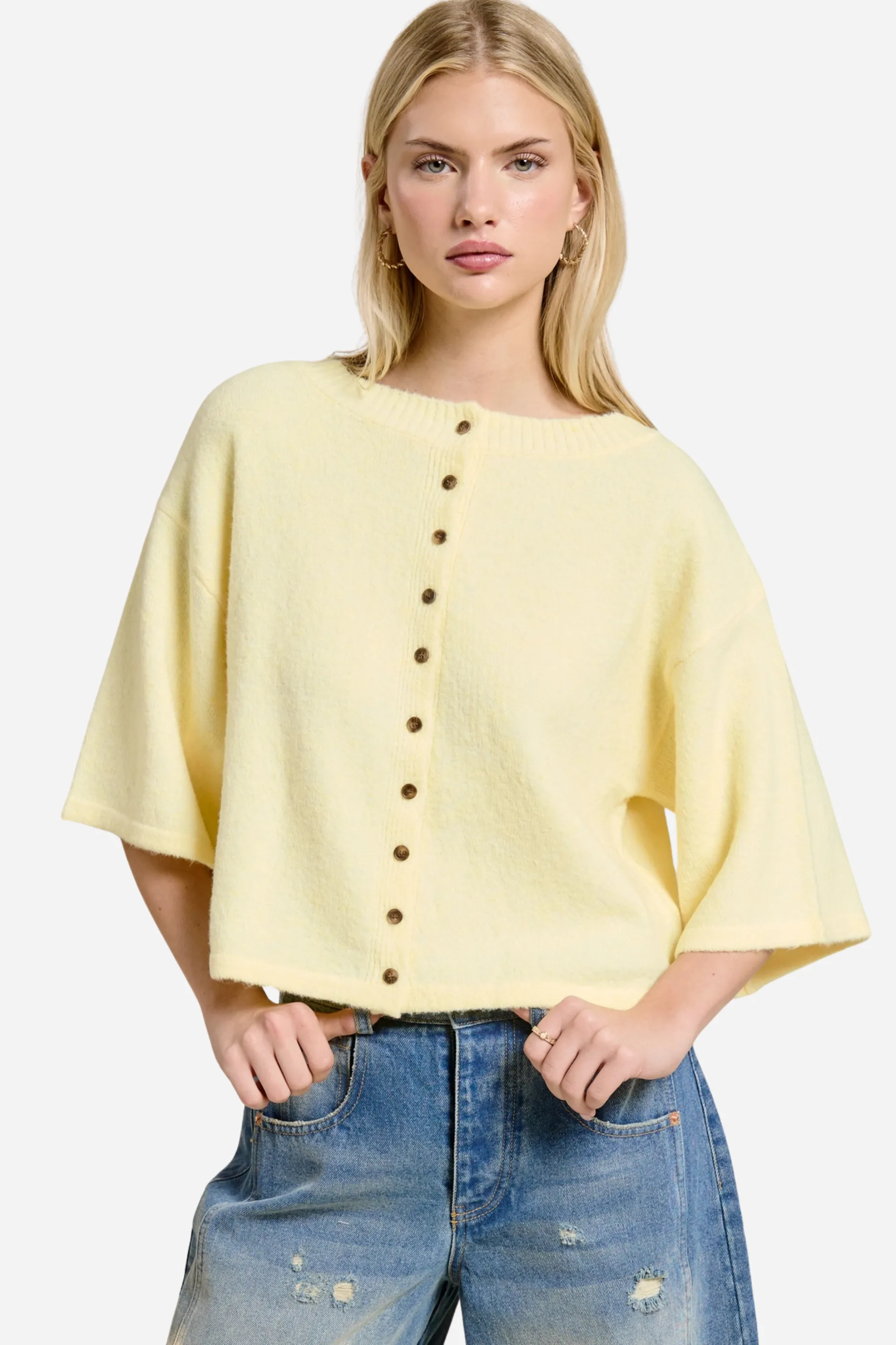 Short Sleeve Knit Cardigan - Butter Yellow sold by Maude