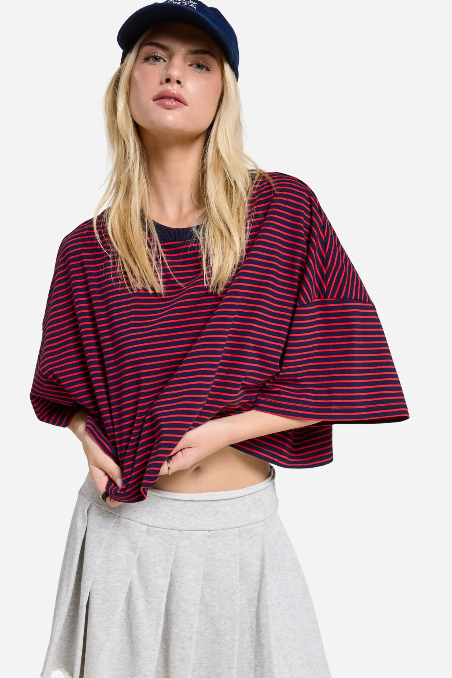 Striped Oversized Tee - Red sold by Maude
