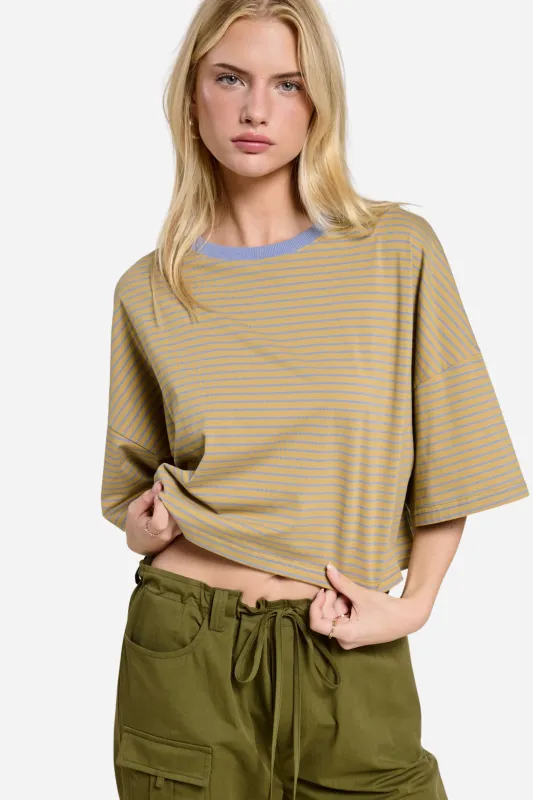 Striped Oversized Tee - Olive made by Mimosa