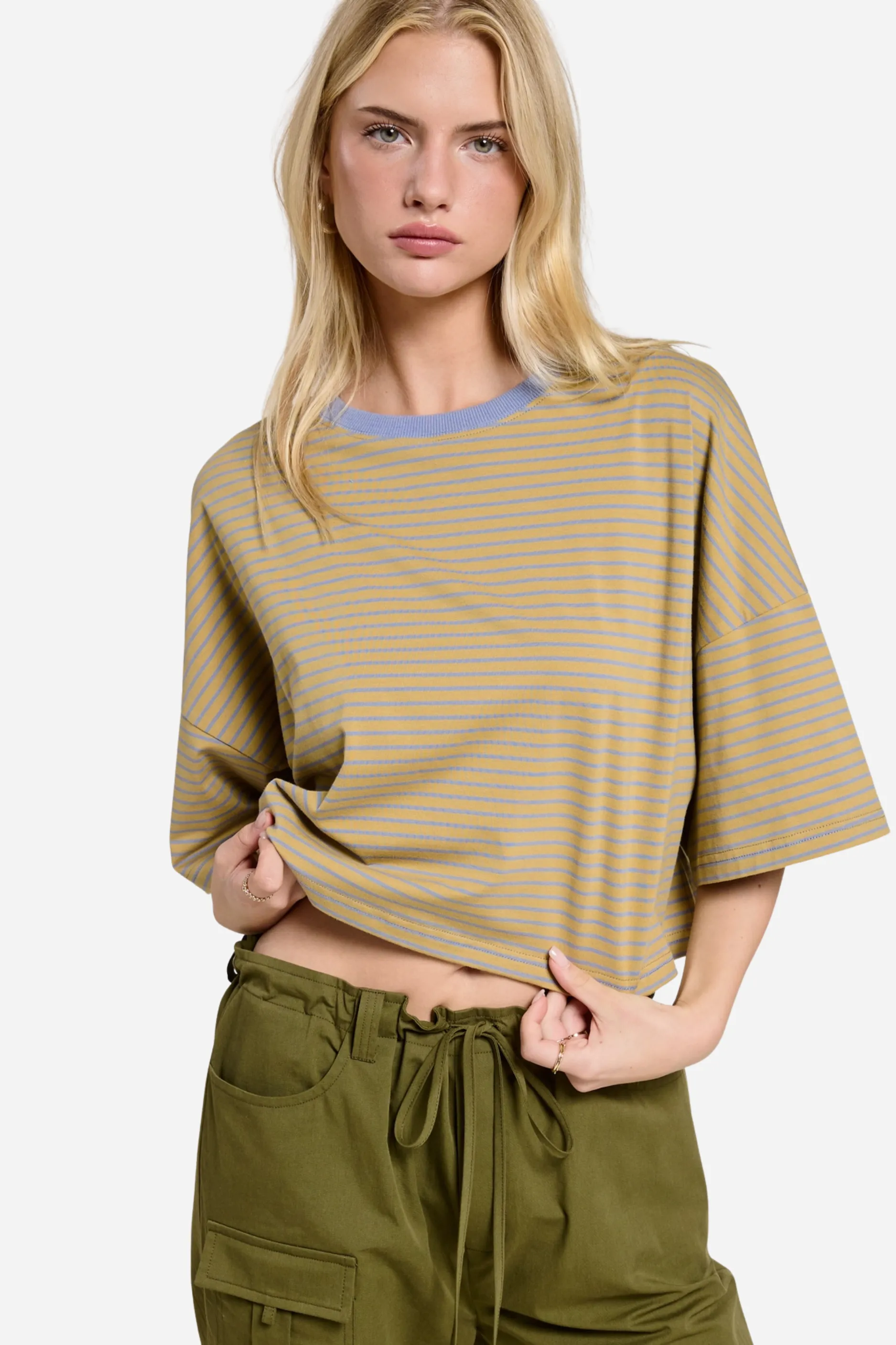 Striped Oversized Tee - Olive sold by Maude