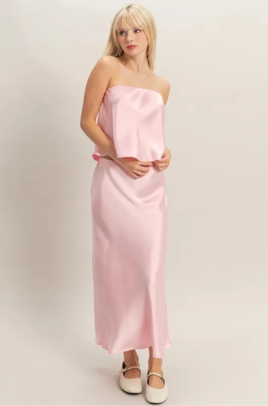 Satin Midi Skirt - Soft Pink made by HYFVE