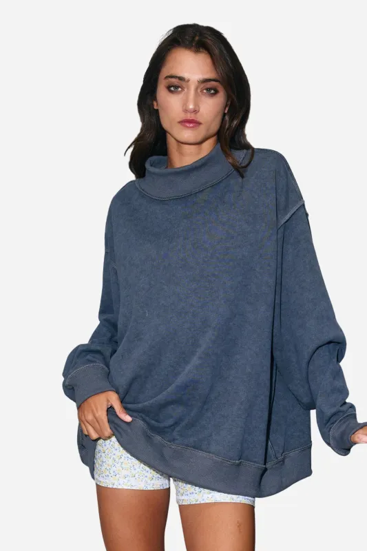 Vintage Washed Mock Neck Sweatshirt - Charcoal sold by Maude