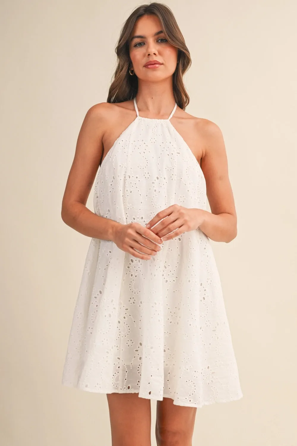 Eyelet Halter Mini Dress sold by Maude