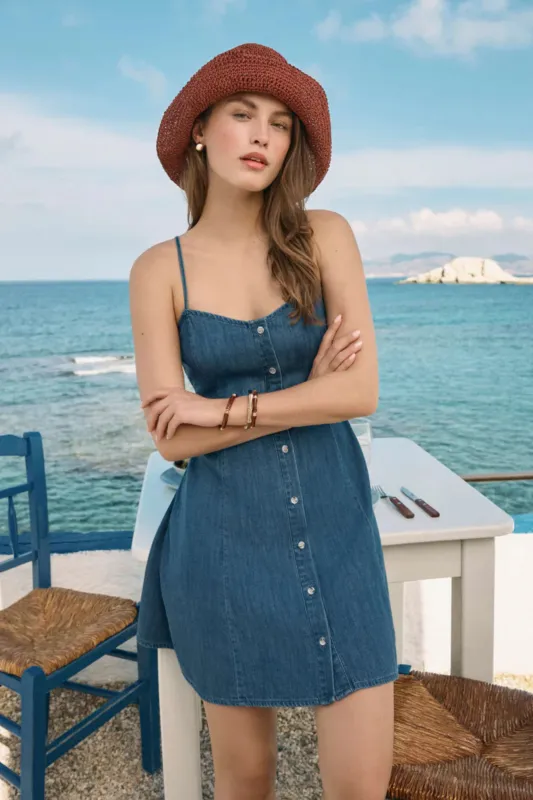 Z Supply Angel Eyes Denim Mini Dress sold by Maude