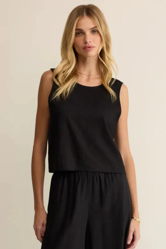 Z Supply Sloane Linen Top - Black sold by Maude