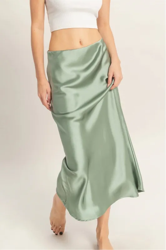 Satin Midi Skirt - Sage Green made by HYFVE