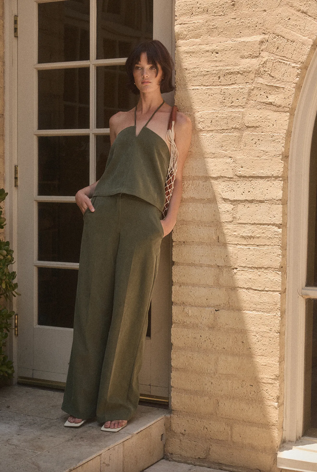 Valli Cupro Pant - Olive sold by Maude