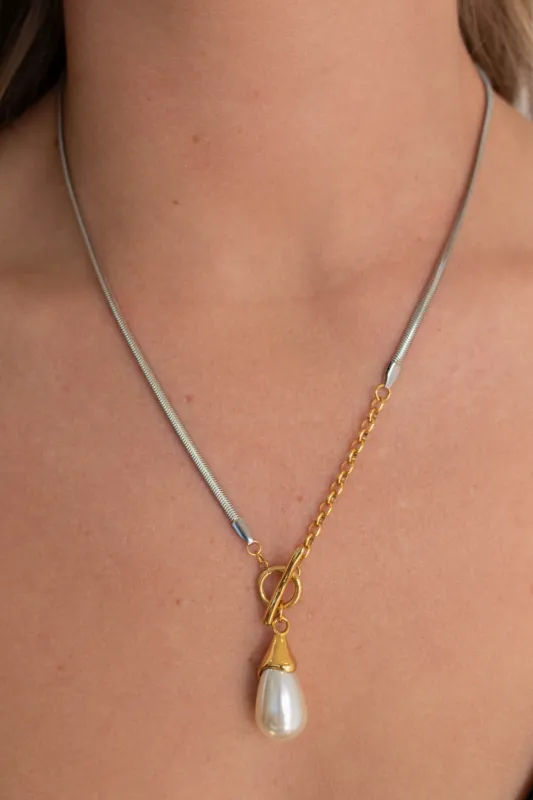 18K Madeline Two Tone Pearl Necklace sold by Maude