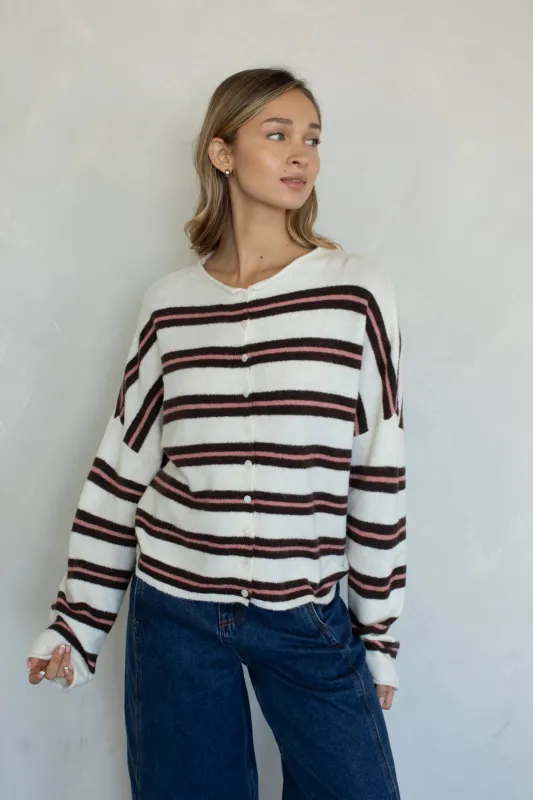 Piper Cardigan - Ivory Varsity Stripe made by Things Between