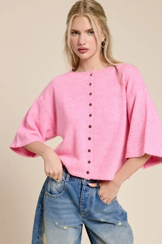 Short Sleeve Knit Cardigan - Pink made by Mimosa